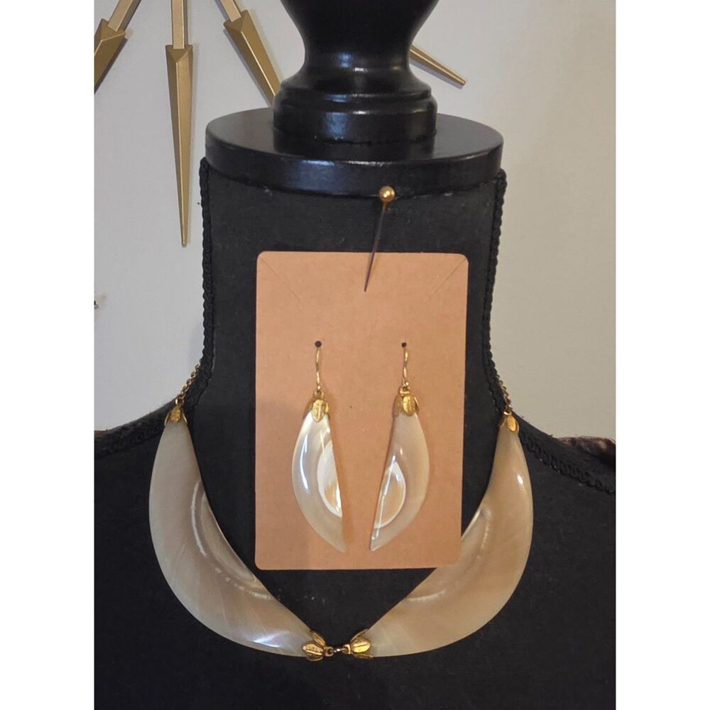 Vintage Abalone Shell Crescent Necklace & Earring Set